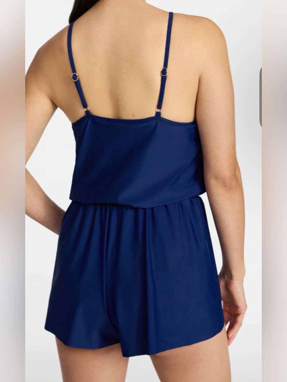 Time and Tru Swimsuit Bathing Suit Navy Blue Spaghetti Strap One Piece Romper 3X - Picture 2 of 11